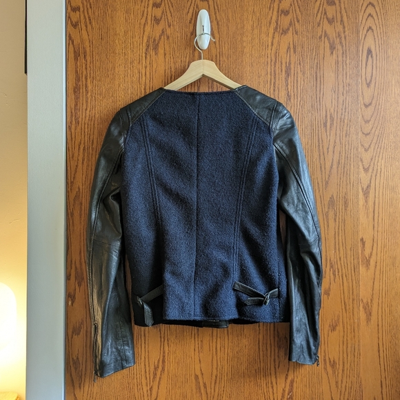 Maison Scotch boucle wool & leather biker jacket, large - Picture 2 of 8